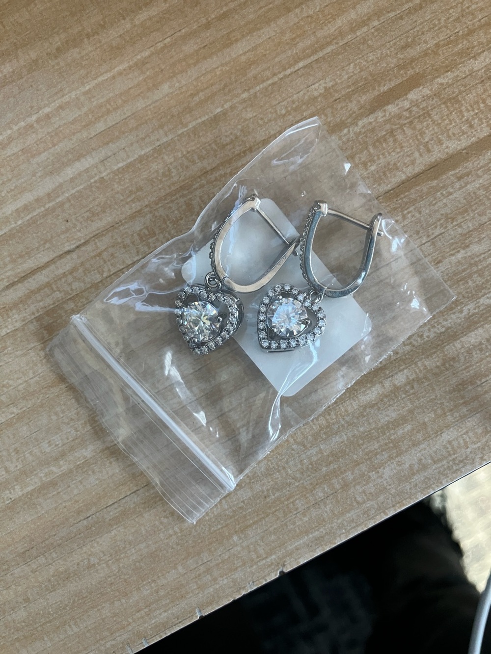 Silver Heart Drop Earrings with Clear Crystal Accents